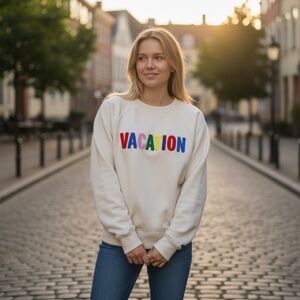 Vacation Crème Crew Neck Sweatshirt Colorful Textured Soft Size Small Z Supply